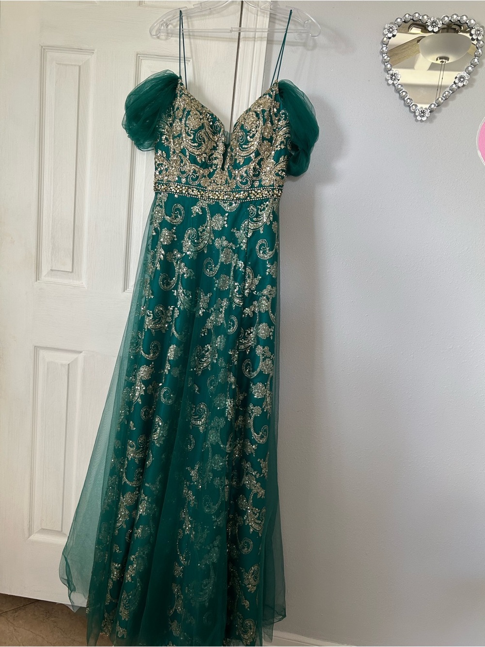 Green Embellished Formal Girls' Dress with Gold Accents